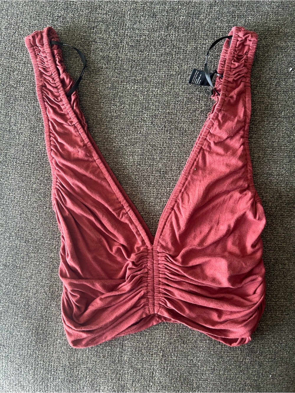 Forever 21 Ruched Deep V Tank Top - Dusty Rose
